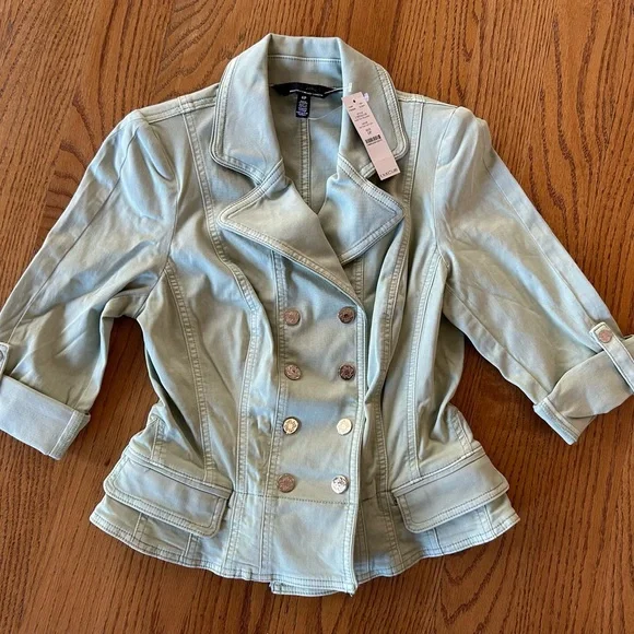 NWT $175 White House Black Market snap front blazarette jacket sea foam sz 6P - Picture 5 of 6